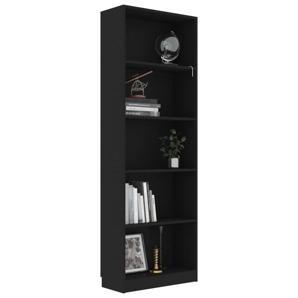vidaXL 5-Tier Book Cabinet Black 60x24x175 cm Engineered Wood