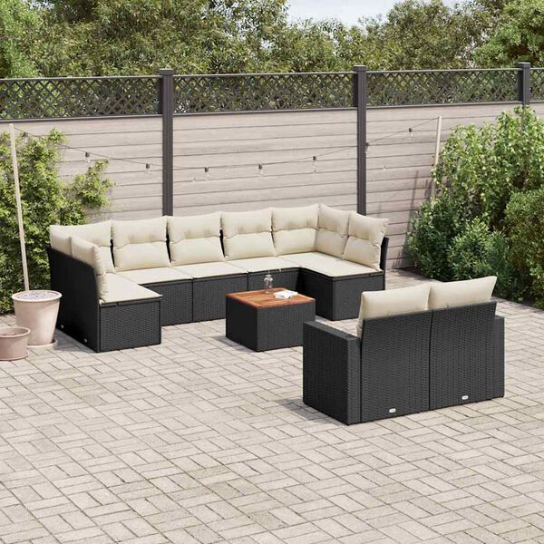 vidaXL 10 Piece Garden Sofa Set with Cushions Black Poly Rattan