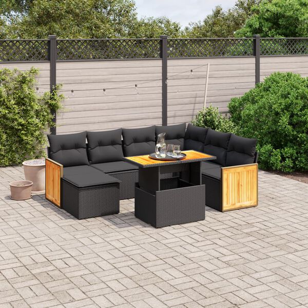 vidaXL 8 Piece Garden Sofa Set with Cushions Black Poly Rattan