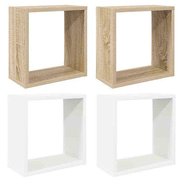 vidaXL Wall Cube Shelves 4 pcs White and Sonoma Oak 30x15x30 cm