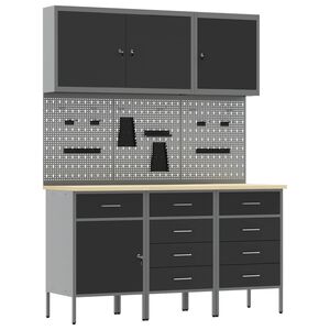 vidaXL Work Cabinet 8 pcs Black and Grey Engineered Wood and Steel