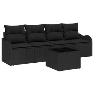 vidaXL Garden Sofa Set with Storage 5 pcs Black Poly Rattan