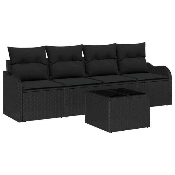 vidaXL Garden Sofa Set with Storage 5 pcs Black Poly Rattan