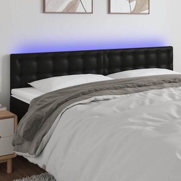 vidaXL LED Headboard Black 200 cm Faux Leather