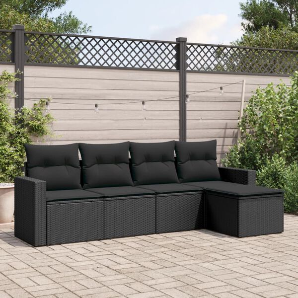 vidaXL 5 Piece Garden Sofa Set with Cushions Black Poly Rattan