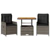 vidaXL 3 Piece Bistro Set with Cushions Grey Poly Rattan