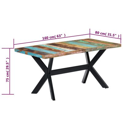 vidaXL Dining Table 160x80x75 cm Solid Reclaimed Wood