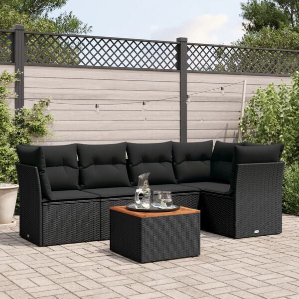 vidaXL 6 Piece Garden Sofa Set with Cushions Black Poly Rattan