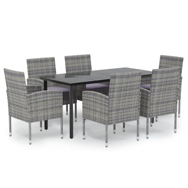 vidaXL 7 Piece Garden Dining Set with Cushions Anthracite Poly Rattan