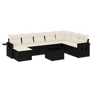 vidaXL 9 Piece Garden Sofa Set with Cushions Black Poly Rattan