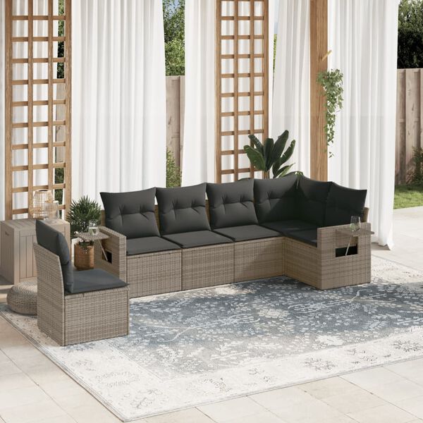 vidaXL 6 Piece Garden Sofa Set with Cushions Grey Poly Rattan