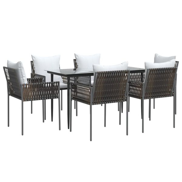 vidaXL 7 Piece Garden Dining Set with Cushions Poly Rattan and Steel