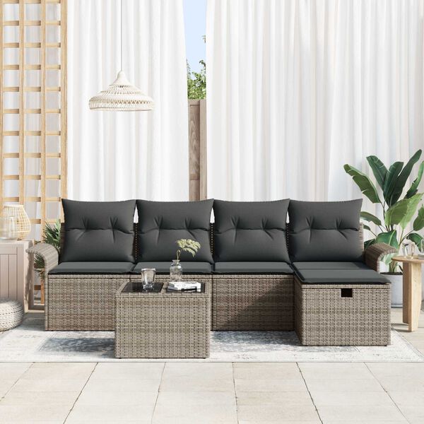 vidaXL Garden Sofa Set with Cushion 6 pcs Grey Poly rattan