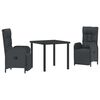 vidaXL Garden Dining Set 3 pcs Black Poly Rattan