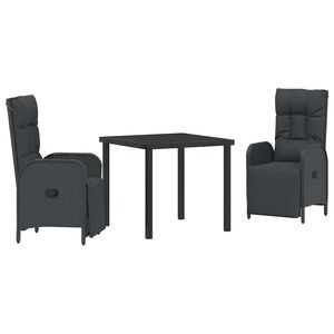vidaXL Garden Dining Set 3 pcs Black Poly Rattan