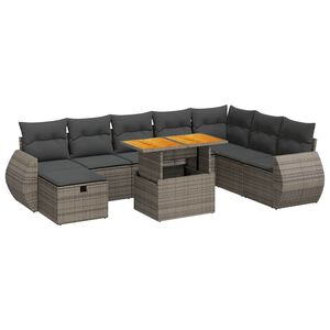 vidaXL 9 Piece Garden Sofa Set with Cushions Grey Poly Rattan Acacia