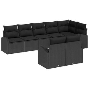 vidaXL Garden Sofa Set with Cushion 8 pcs Black Poly Rattan