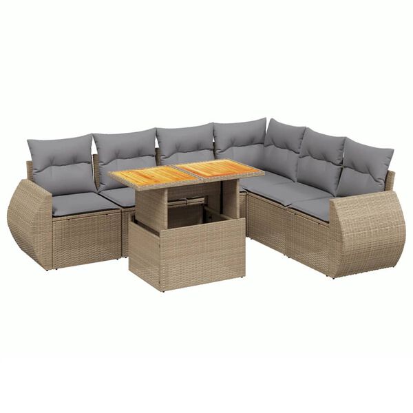 vidaXL 7 Piece Garden Sofa Set with Cushions Beige Poly Rattan