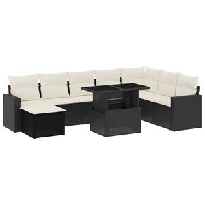 vidaXL 9 Piece Garden Sofa Set with Cushions Black Poly Rattan
