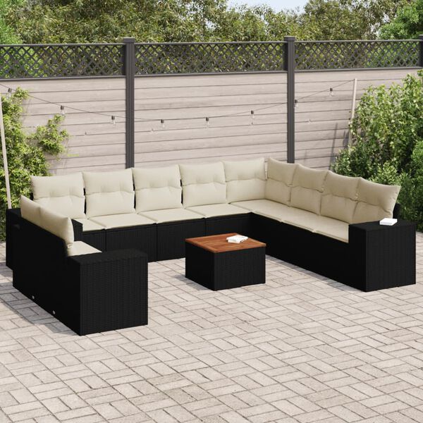 vidaXL 11 Piece Garden Sofa Set with Cushions Black Poly Rattan