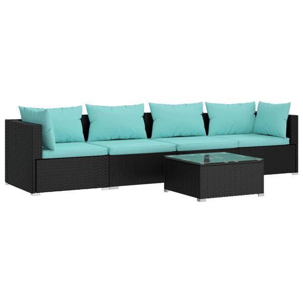 vidaXL 5 Piece Garden Lounge Set with Cushions Poly Rattan Black