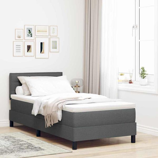 vidaXL Box Spring Bed Dark Grey and White 107 x 203 cm Fabric