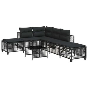vidaXL 3 Piece Corner Garden Sofa Set with Cushions Black Poly Rattan