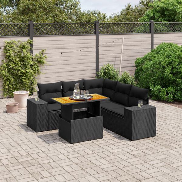 vidaXL 6 Piece Garden Sofa Set with Cushions Black Poly Rattan