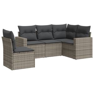 vidaXL 5 Piece Garden Sofa Set with Cushions Grey Poly Rattan