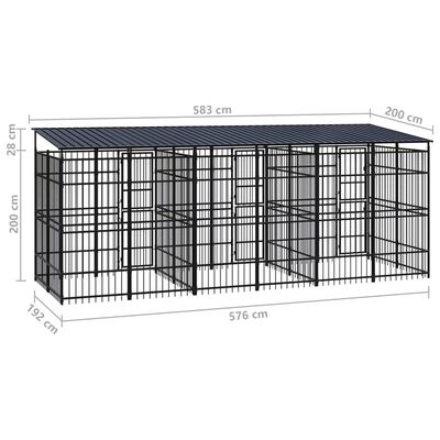 vidaXL Outdoor Dog Kennel with Roof Steel 11.06 m²
