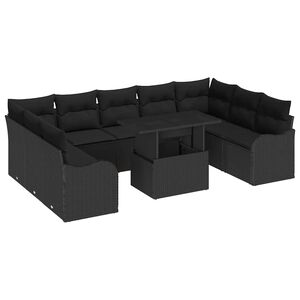 vidaXL Garden Sofa Set with Cushion 10 pcs Black Poly rattan