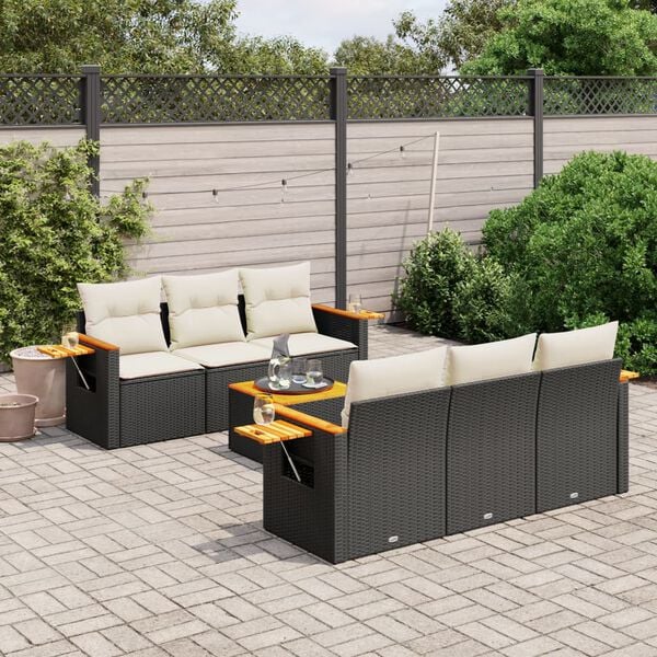 vidaXL 7 Piece Garden Sofa Set with Cushions Black Poly Rattan