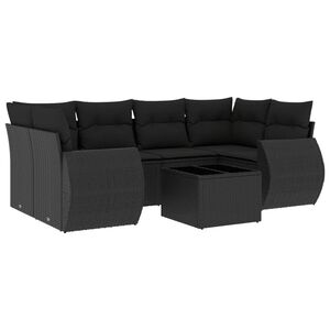 vidaXL 7 Piece Garden Sofa Set with Cushions Black Poly Rattan