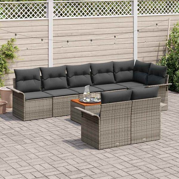 vidaXL Garden Sofa Set with Cushion with Storage Manual 9 pcs Grey