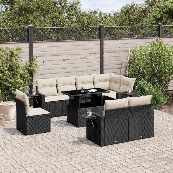 vidaXL 9 Piece Garden Sofa Set with Cushions Black Poly Rattan