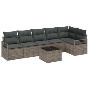 vidaXL Garden Sofa Set with Cushion 7 pcs Light Grey Poly Rattan