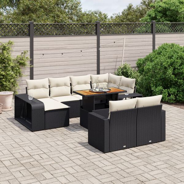 vidaXL 11 Piece Garden Sofa Set with Cushions Black Poly Rattan