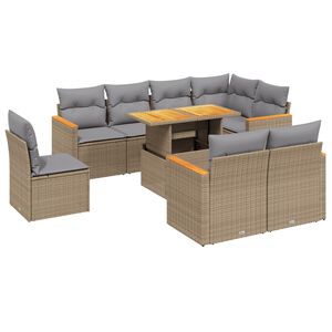 vidaXL 9 Piece Garden Sofa Set with Cushions Beige Poly Rattan
