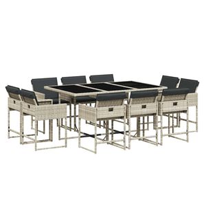 vidaXL 11 Piece Garden Dining Set with Cushions Light Grey Poly Rattan