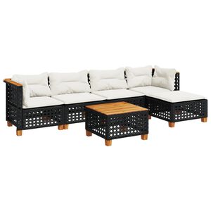 vidaXL 6 Piece Garden Sofa Set with Cushions Black Poly Rattan
