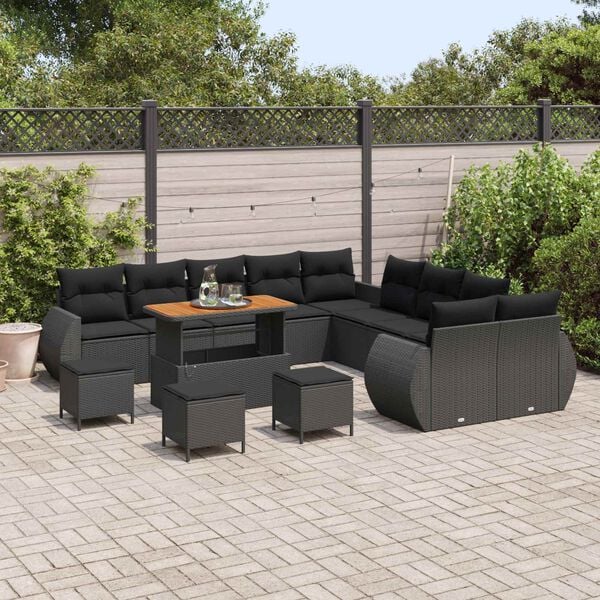 vidaXL Garden Sofa Set with Cushion with Storage 14 pcs Black
