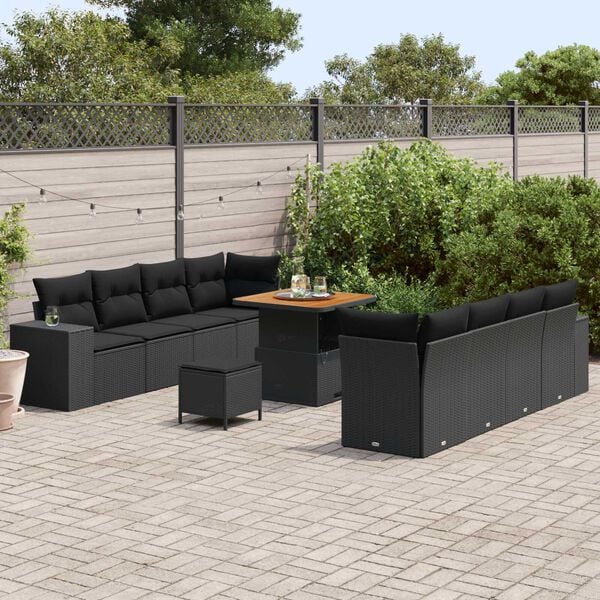 vidaXL Garden Sofa Set Height-Adjustable 11 pcs Black Poly Rattan