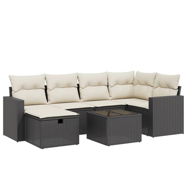 vidaXL 7 Piece Garden Sofa Set with Cushions Black Poly Rattan