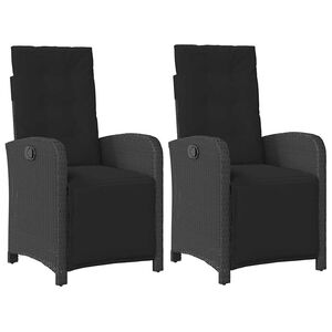 vidaXL Reclining Garden Chairs 2 pcs with Footrest Black Poly Rattan