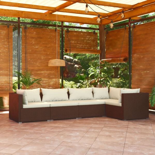 vidaXL 5 Piece Garden Lounge Set with Cushions Poly Rattan Brown