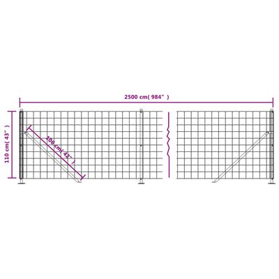 vidaXL Wire Mesh Fence with Flange Anthracite 1.1x25 m