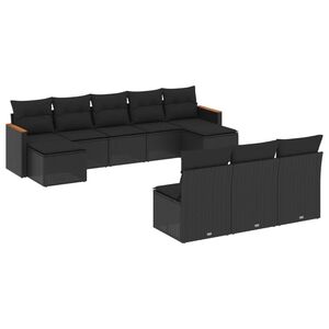 vidaXL 10 Piece Garden Sofa Set with Cushions Black Poly Rattan