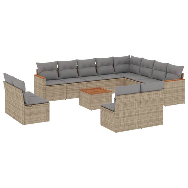 vidaXL 13 Piece Garden Sofa Set with Cushions Beige Poly Rattan