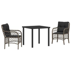 vidaXL Garden Dining Set with Cushion 3 pcs Grey Poly Rattan