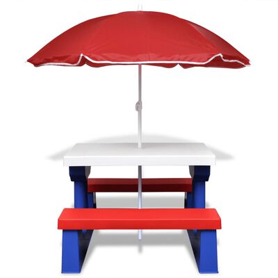 vidaXL Kids' Picnic Table with Benches and Parasol Multicolour